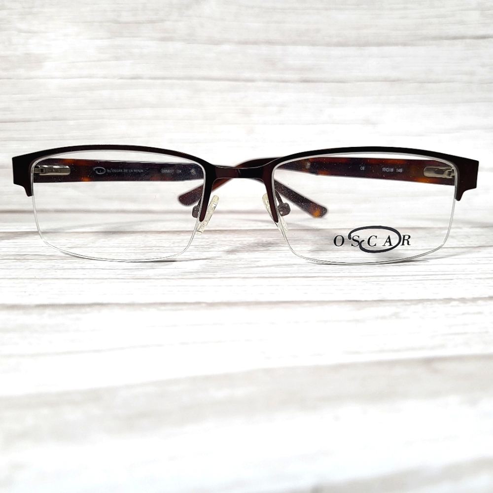 NEW Rx'able Oscar Eyeglass Frame Half Rim Brown Glasses Modern Busines 53-18-140 - Picture 1 of 5